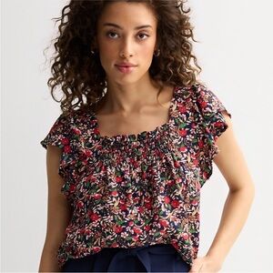 Draper James Multicolor Floral Smocked Blouse | Size XL